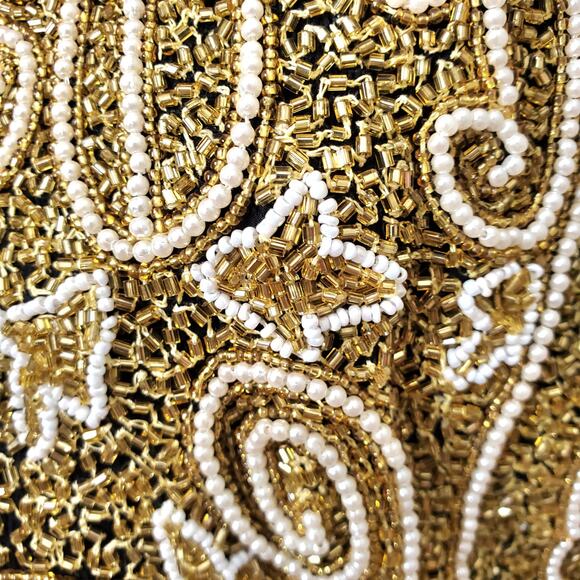 Women Vtg 90s Gold Beaded Vest L Cocktail Holiday Party NYE Gala Maximalist - Picture 3 of 13